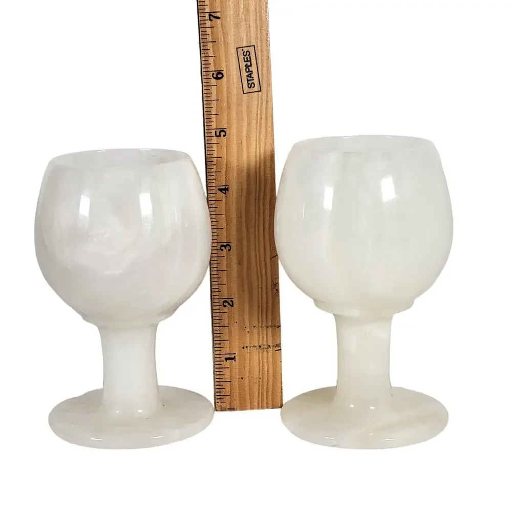 Set of 2 White Marble Goblets with Green Display Box - 5